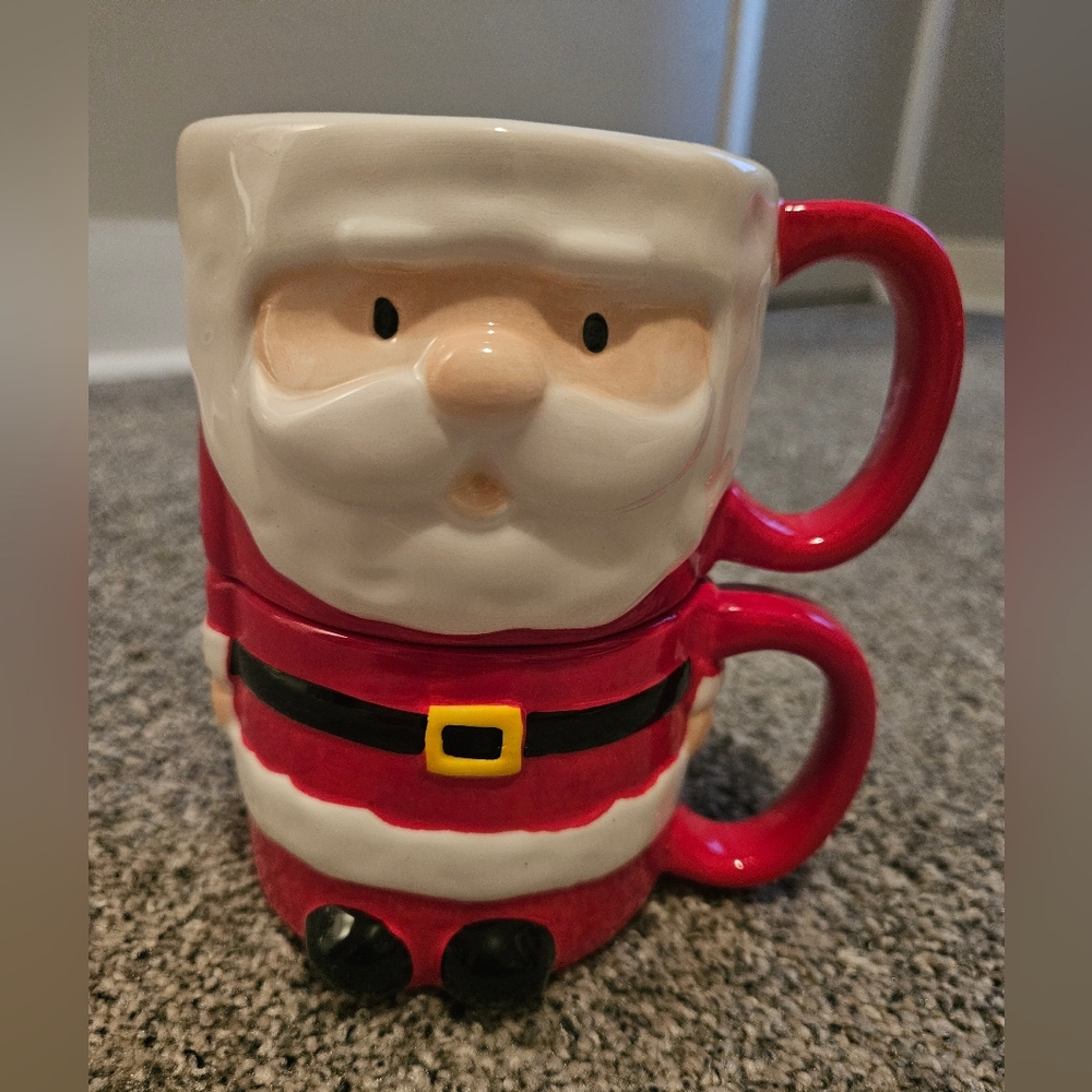 Stackable Santa Mugs Christmas Hohoho Adorable Gift Brand New